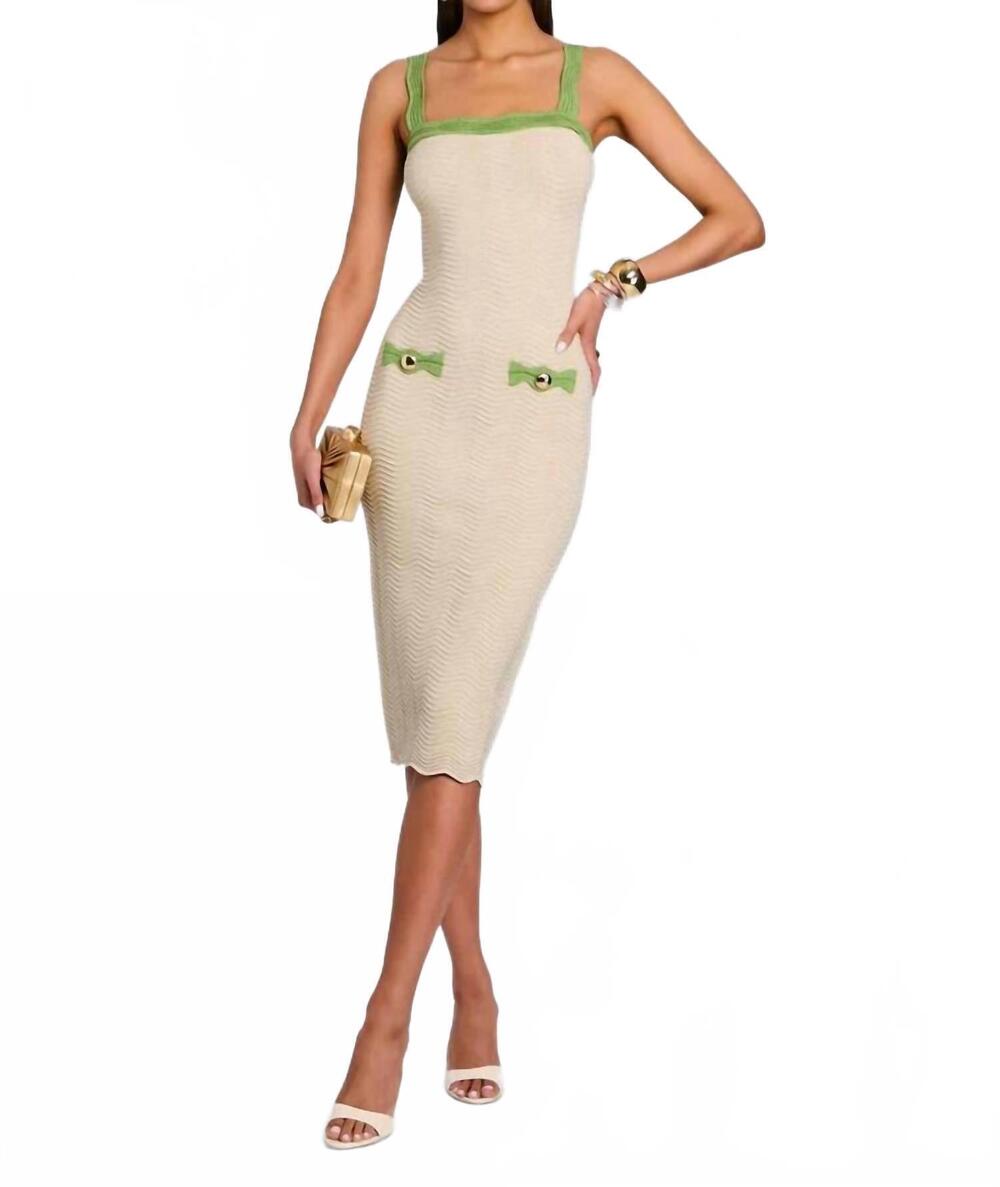 NEW RETROFETE kins knit dress in metallic ivory/kiwi